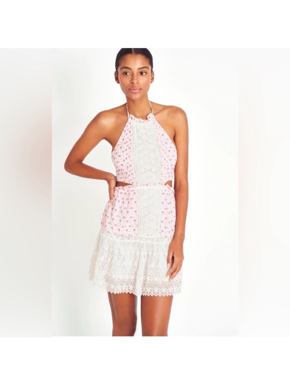Pink and white Lace Trim Kesia Halter dress